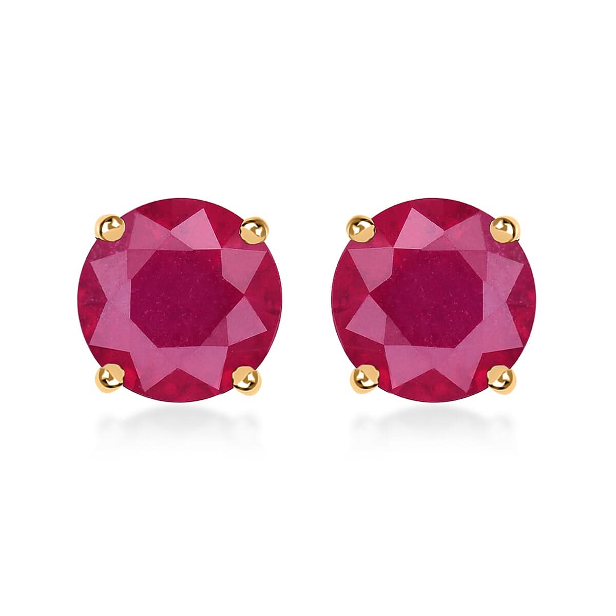 Luxoro 14K Yellow Gold Premium Niassa Ruby (FF) Solitaire Stud Earrings 3.85 ctw