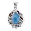 TLV Bali Legacy Larimar, Multi Gemstone Pendant in Sterling Silver 14.00 ctw - Sticky add to cart bar