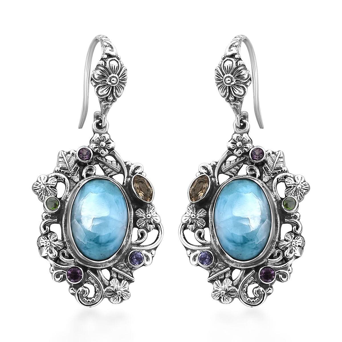 Bali Legacy Larimar and Multi Gemstone Earrings in Sterling Silver 14.80 ctw