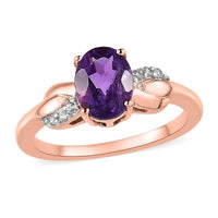 Amethyst and White Zircon Ring in Vermeil Rose Gold Over Sterling Silver (Size 6.0) 1.25 ctw
