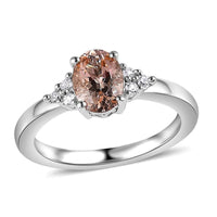AAA Marropino Morganite and White Zircon Ring in Platinum Over Sterling Silver (Size 6.0) 1.10 ctw