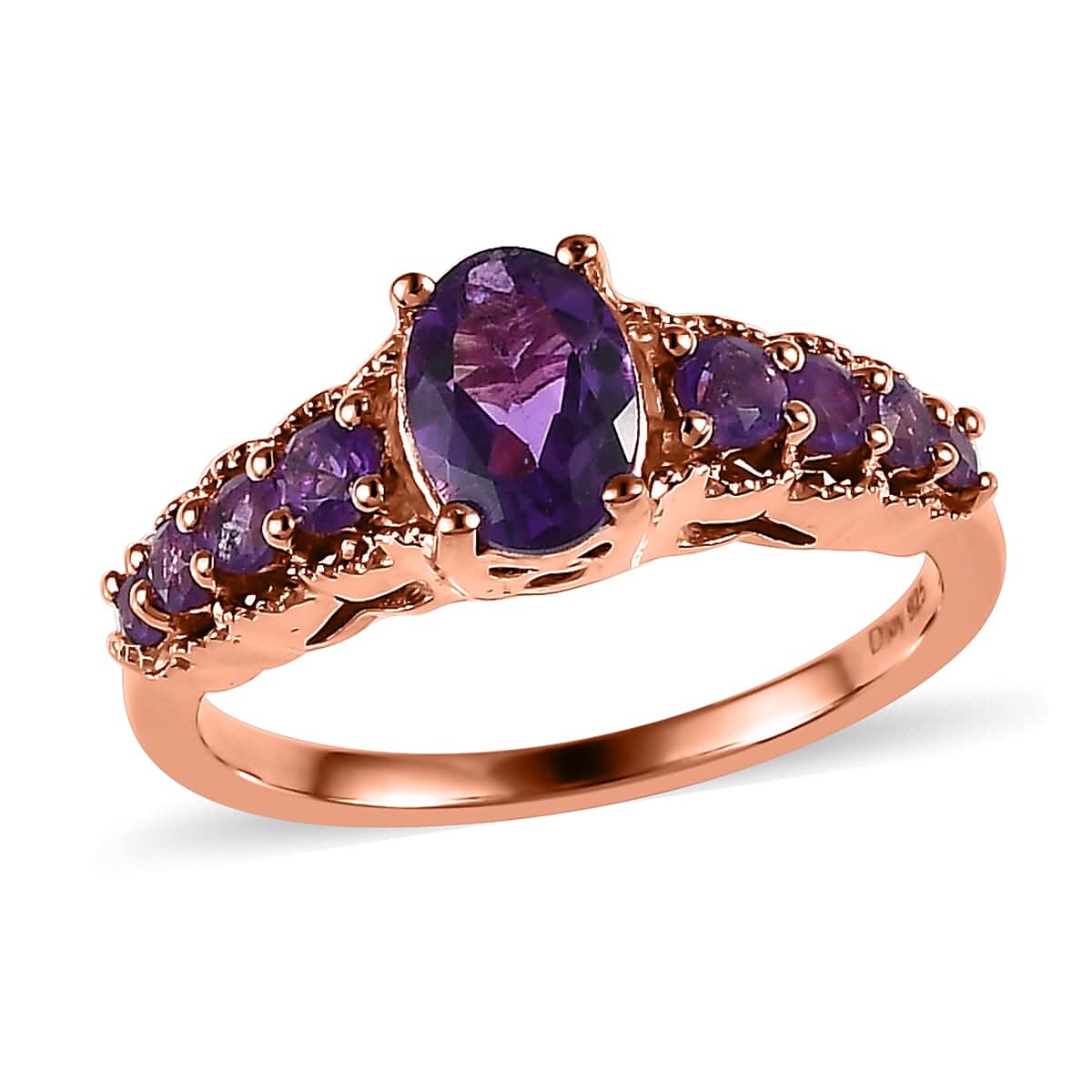 African Amethyst  Ring in Vermeil Rose Gold Sterling Silver (Size 6.0) 1.10 ctw