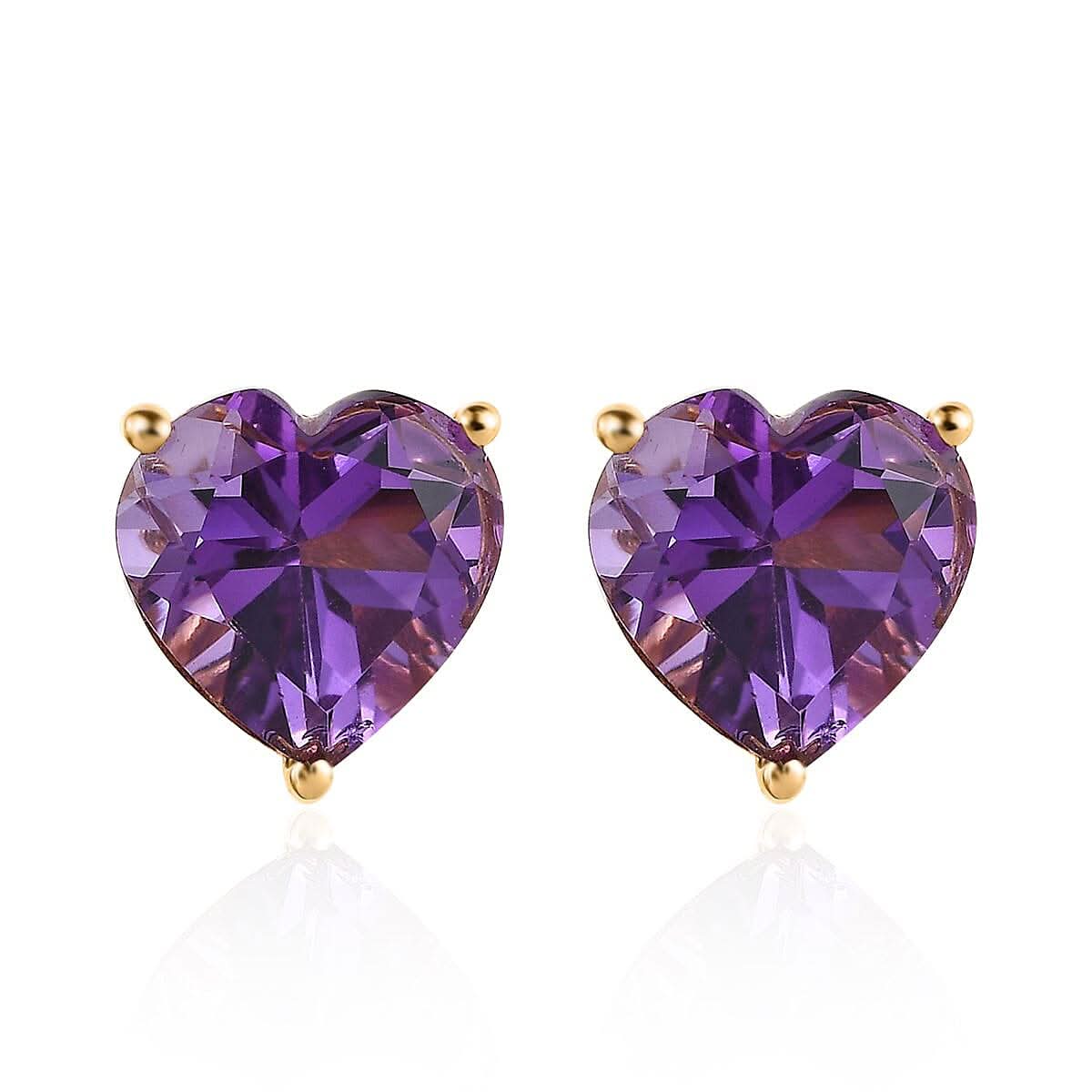 Amethyst Heart Stud Earrings in Vermeil Yellow Gold Over Sterling Silver 5.10 ctw
