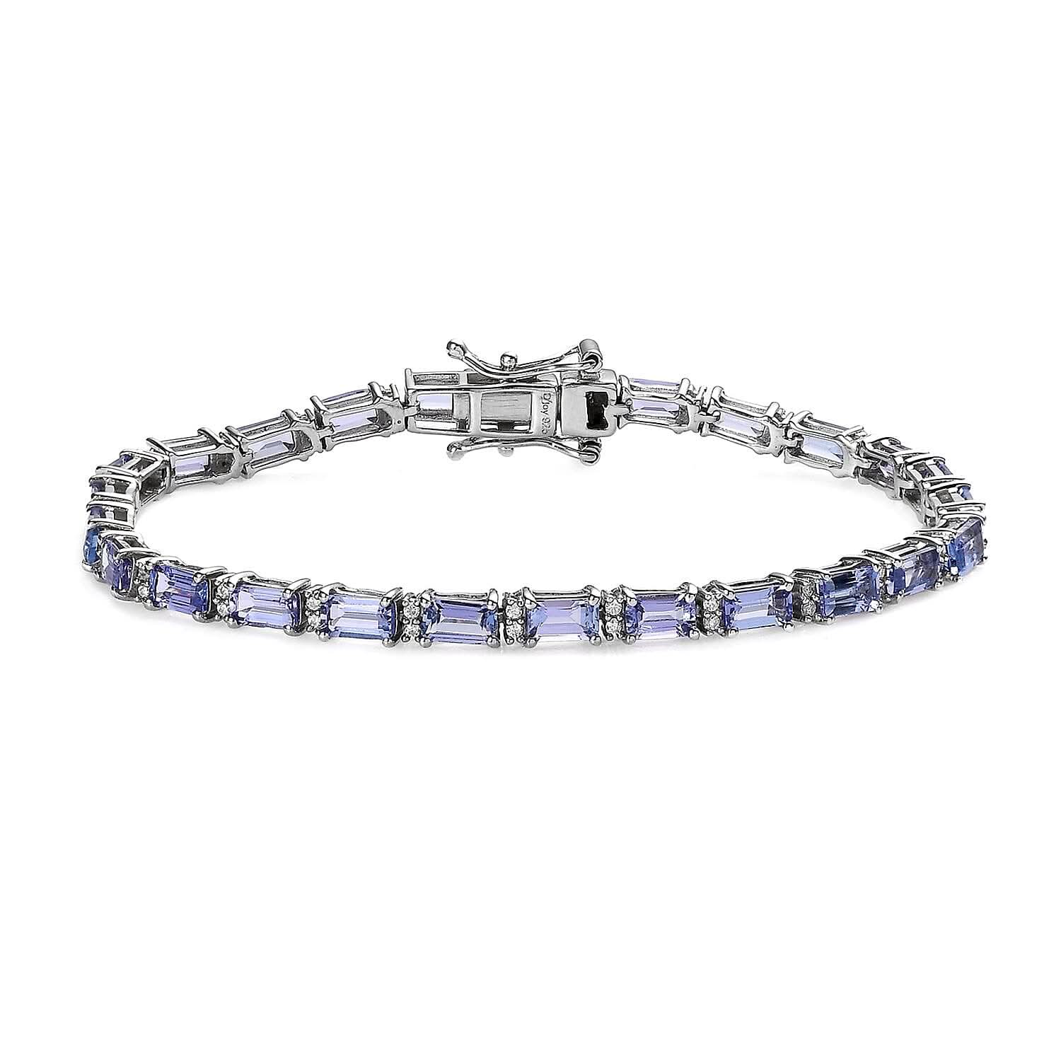 Tanzanite and Moissanite Tennis Bracelet in Platinum Over Sterling Silver (6.50 In) 7.30 ctw