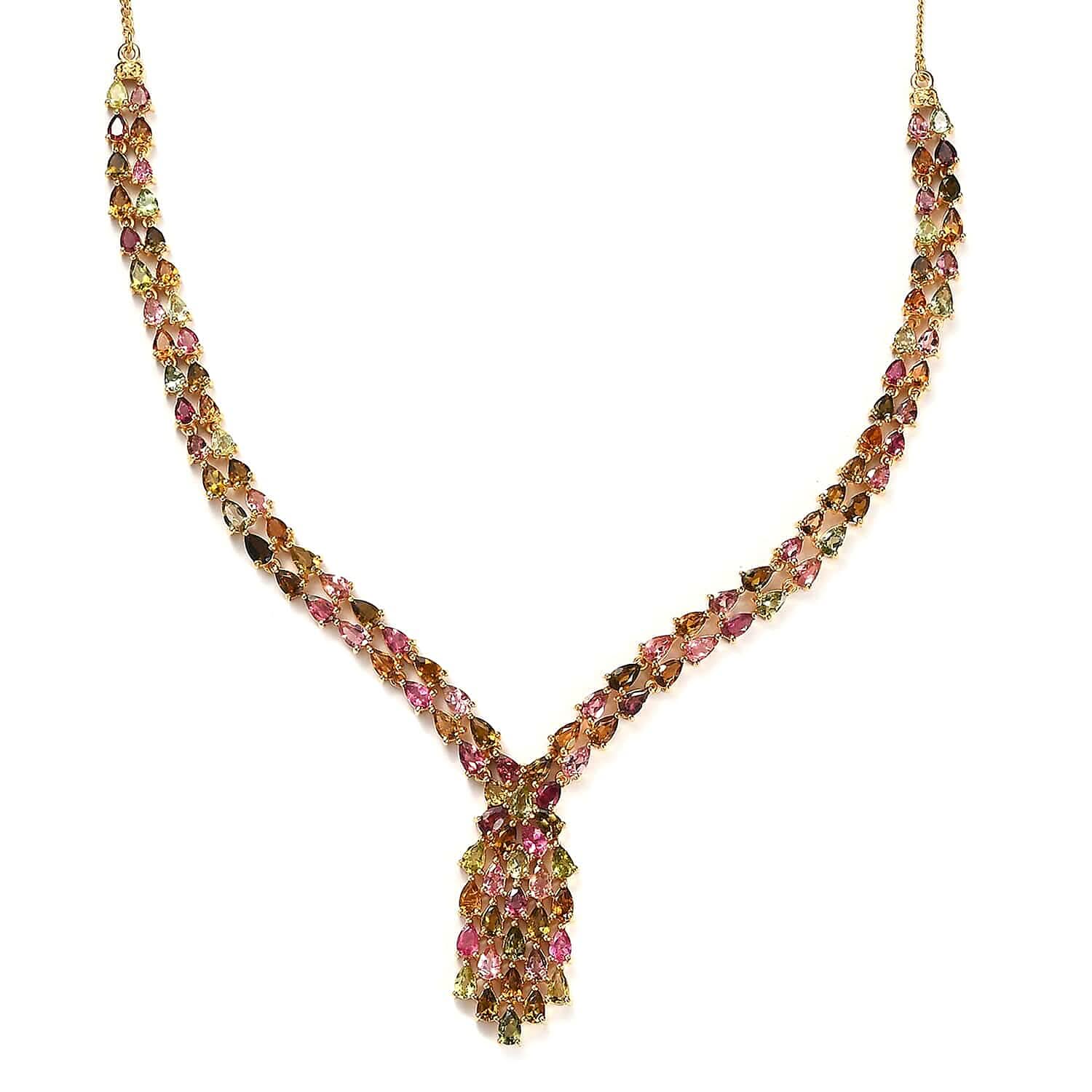 AAA Multi-Tourmaline Necklace 18 Inches in Vermeil Yellow Gold Over Sterling Silver 18.50 ctw