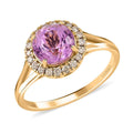 Certified & Appraised Luxoro 14K Yellow Gold AAA Patroke Kunzite and G-H I2 White Diamond Halo Ring (Size 10.0) 2.85 ctw - Sticky add to cart bar