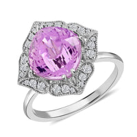 Certified & Appraised Rhapsody 950 Platinum AAA Patroke Kunzite and E-F VS Diamond Floral Ring (Size 10.0) 5.90 Grams 4.50 ctw