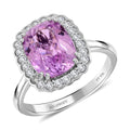 Certified & Appraised Rhapsody 950 Platinum AAA Patroke Kunzite and E-F VS Diamond Halo Ring 5.85 Grams 4.25 ctw - Sticky add to cart bar