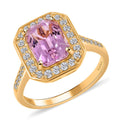 Certified & Appraised Iliana 18K Yellow Gold AAA Patroke Kunzite and G-H SI Diamond Halo Ring 4.70 Grams 3.30 ctw - Sticky add to cart bar
