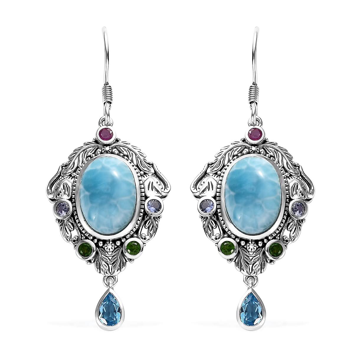Artisan Crafted Larimar and Multi Gemstone Earrings in Sterling Silver 16.00 ctw