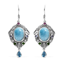 Artisan Crafted Larimar and Multi Gemstone Earrings in Sterling Silver 16.00 ctw