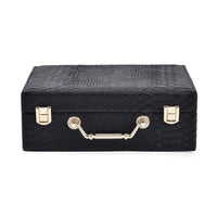Snake Skin Pattern Faux Leather 2 pcs Jewelry Box Set with Multi Section and Mirror - Black (9.25"x7.28"x3.35")