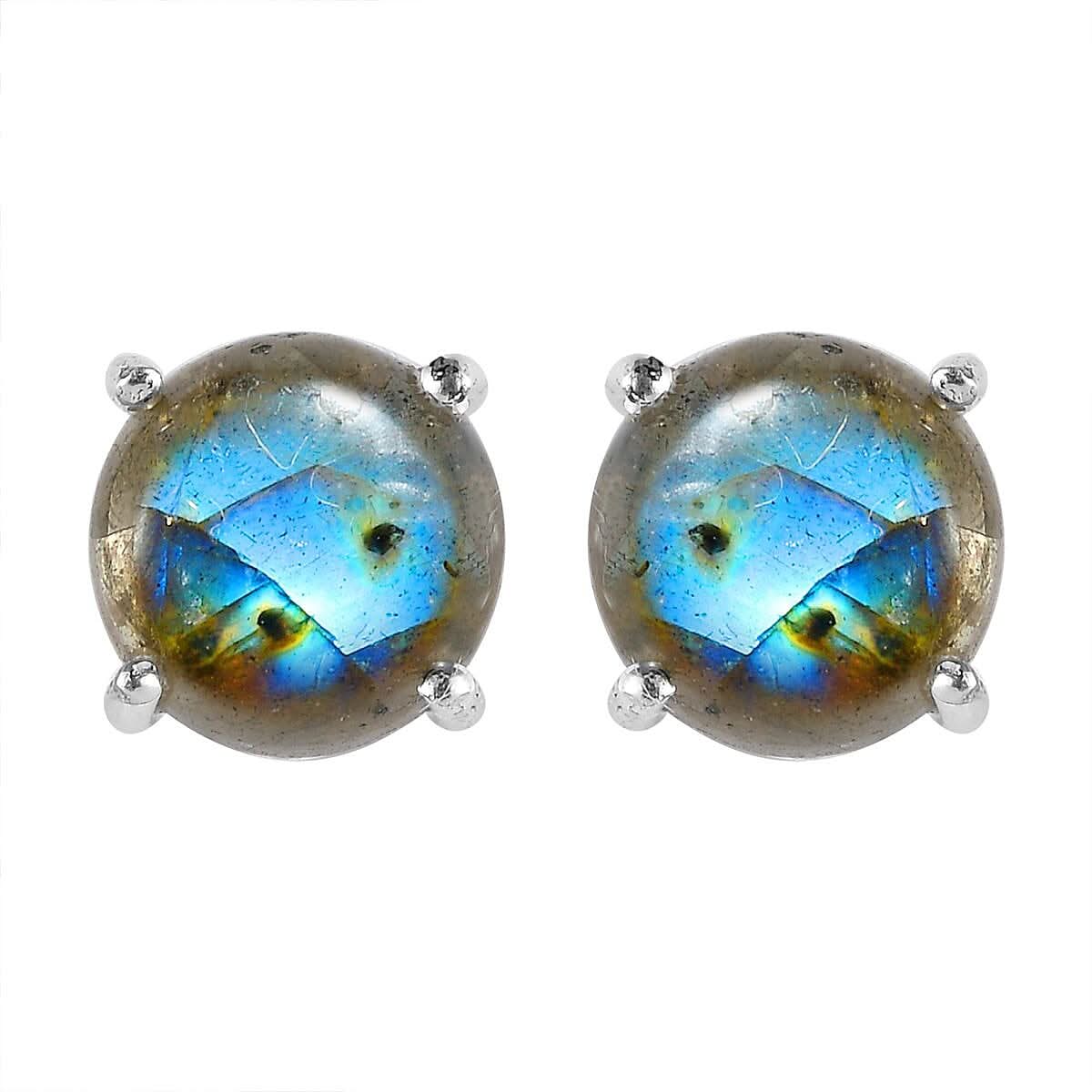 Malagasy Labradorite 5.15 ctw Solitaire Stud Earrings in Sterling Silver