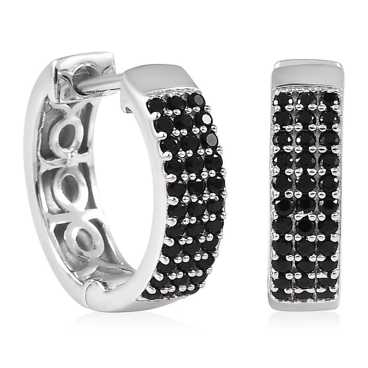 Thai Black Spinel Hoop Earrings in Platinum Over Sterling Silver 0.75 ctw