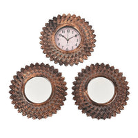 Bronze Color Sunburst Wall Colock (9.84"x9.84") (1xAA Battery Not Included) and 2pcs Mirror (9.84"x9.84")