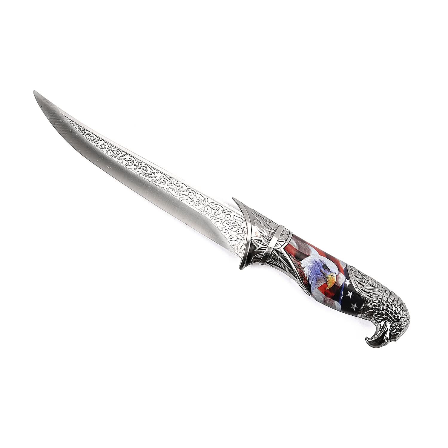 Dark Silver Outdoor Hunting Knife Stainless Steel with Eagle Streak Printed (Blade 8")