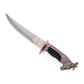 Dark Silver Outdoor Hunting Knife Stainless Steel Blade 6.6" and Scabbard Handle with Cayote Head Pommel - Sticky add to cart bar