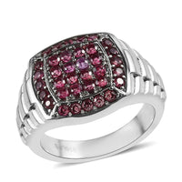 Lotus Garnet Men's Ring in Stainless Steel (Size 10.0) 1.30 ctw
