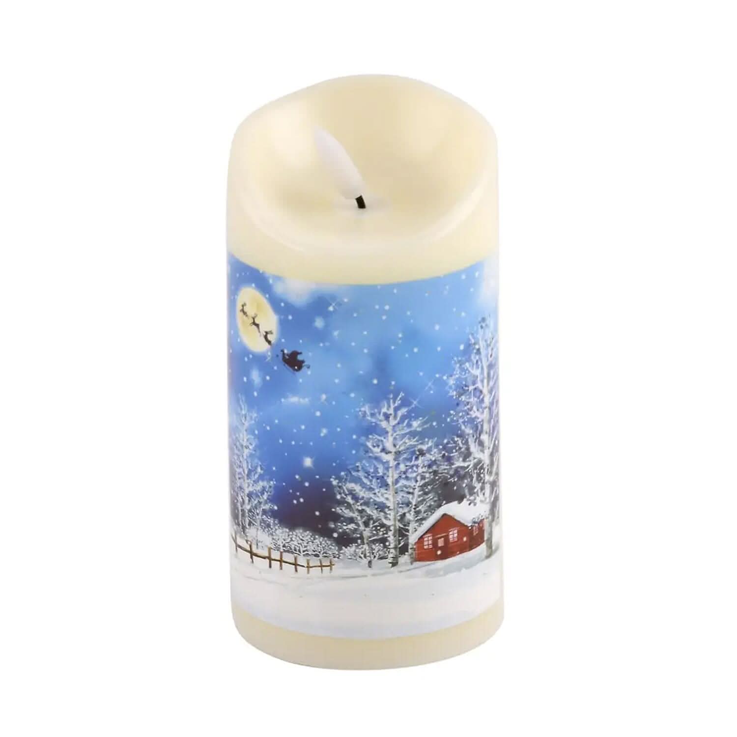 Christmas Theme Pattern Fiber Optic LED Candle Light (2.95"x2.95"x5.90") (3 AAA Battery Not Included)