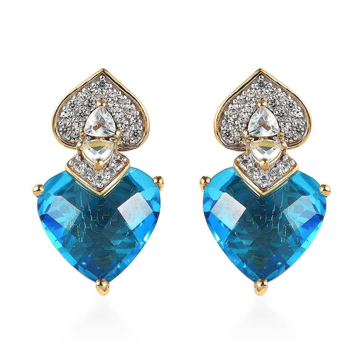GP Amore Collection Caribbean Quartz (Triplet) and Multi Gemstone Earrings in Vermeil Yellow Gold Over Sterling Silver 11.35 ctw