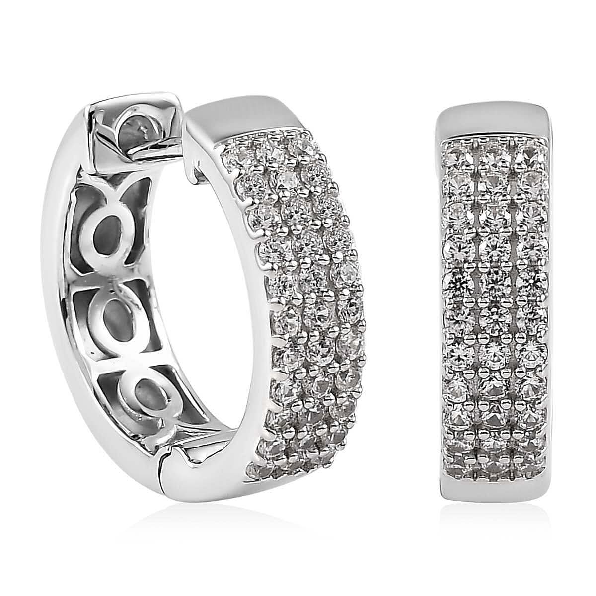 White Zircon Hoop Earrings in Platinum Over Sterling Silver 0.75 ctw