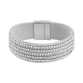 White Austrian Crystal Multi-Row Bracelet in Silvertone (7.50 In) - Sticky add to cart bar