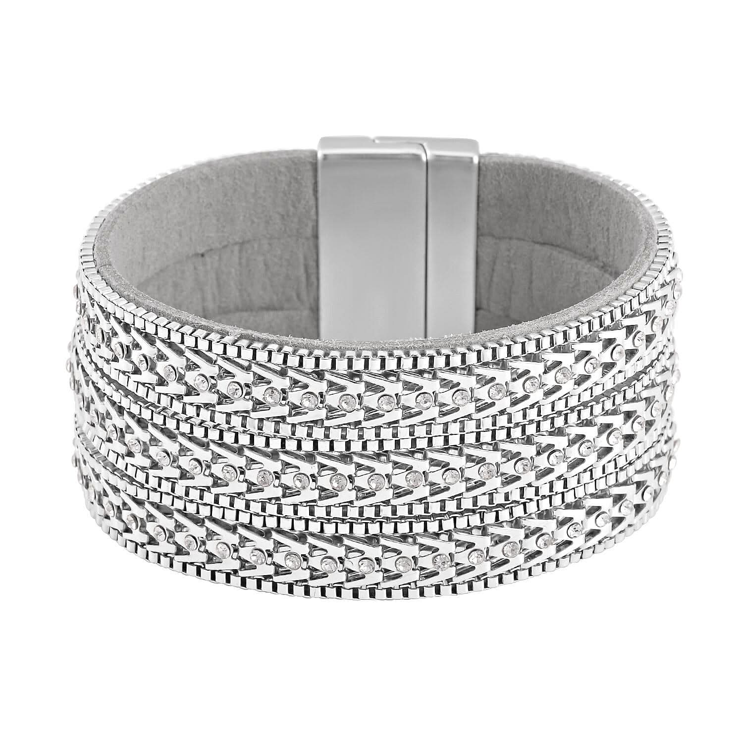White Austrian Crystal Multi-Row Bracelet (7.50 In) in Silvertone