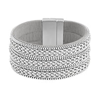 White Austrian Crystal Multi-Row Bracelet (7.50 In) in Silvertone