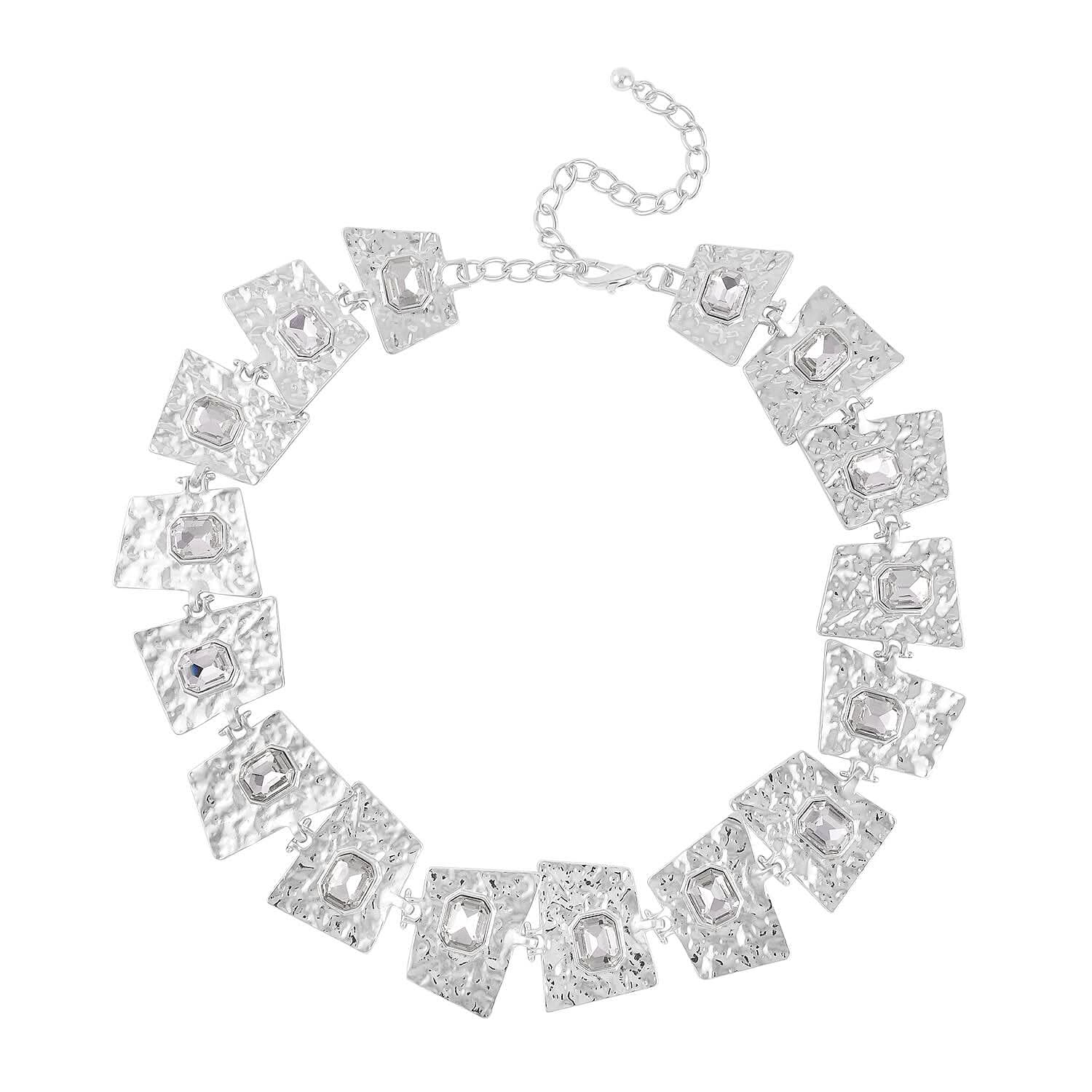 White Austrian Crystal Necklace (16-20 Inches) in Silvertone