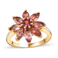Morro Redondo Pink Tourmaline 2.10 ctw Floral Ring in Vermeil Yellow Gold Over Sterling Silver