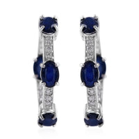 Madagascar Blue Sapphire (DF) and White Zircon Hoop Earrings in Platinum Over Sterling Silver 4.85 ctw