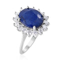 Madagascar Blue Sapphire (DF) and Moissanite Sunburst Ring in Platinum Over Sterling Silver (Size 10.0) 6.60 ctw - Sticky add to cart bar
