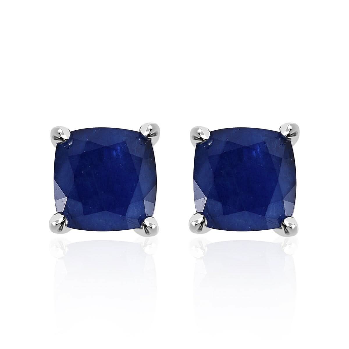 Madagascar Blue Sapphire (DF) Solitaire Stud Earrings in Platinum Over Sterling Silver 2.90 ctw