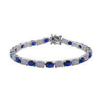 Madagascar Blue Sapphire (DF) and Ethiopian Welo Opal Bracelet in Platinum Over Sterling Silver (6.50 In) 11.10 ctw