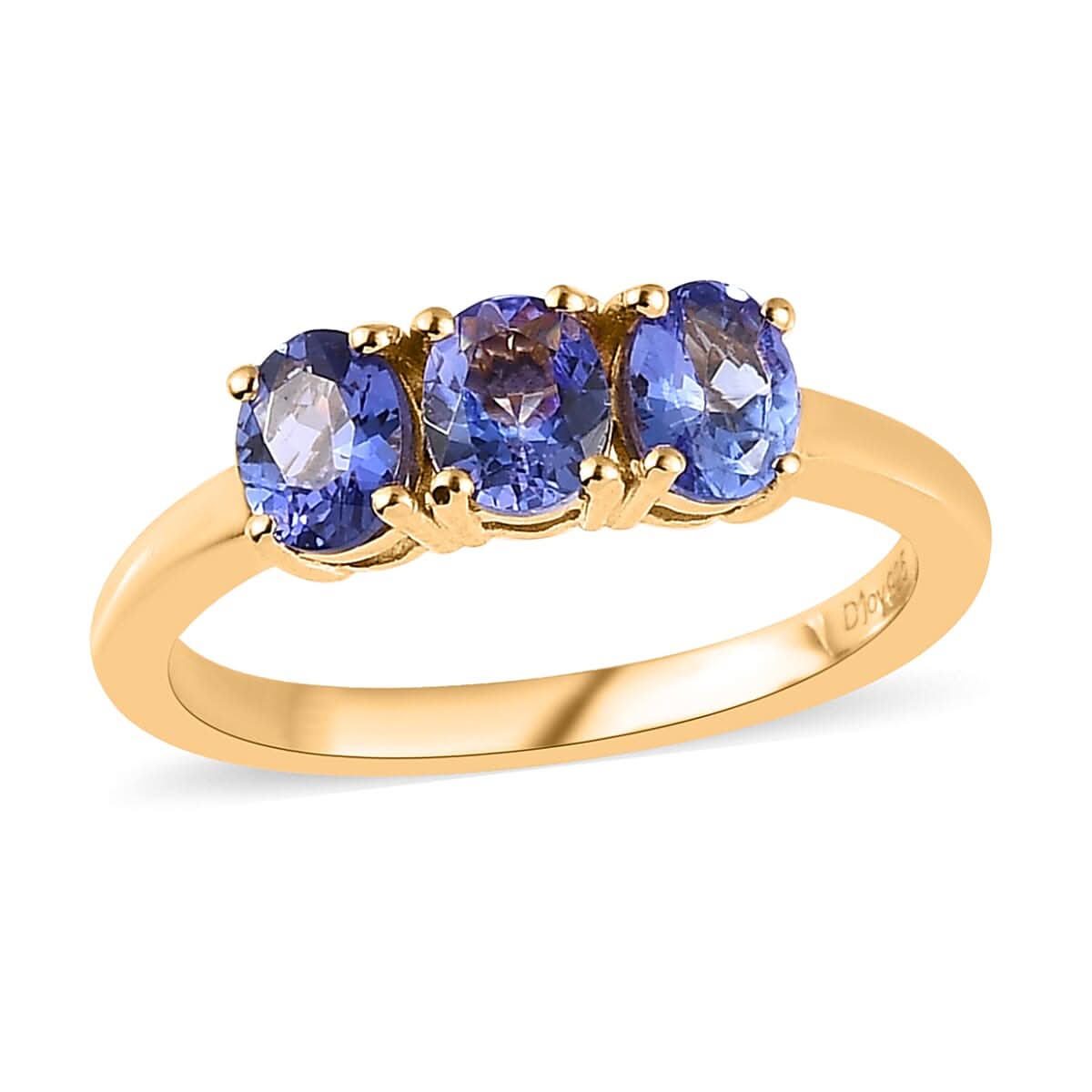 AAA Tanzanite 3 Stone Ring in Vermeil Yellow Gold Over Sterling Silver 1.00 ctw