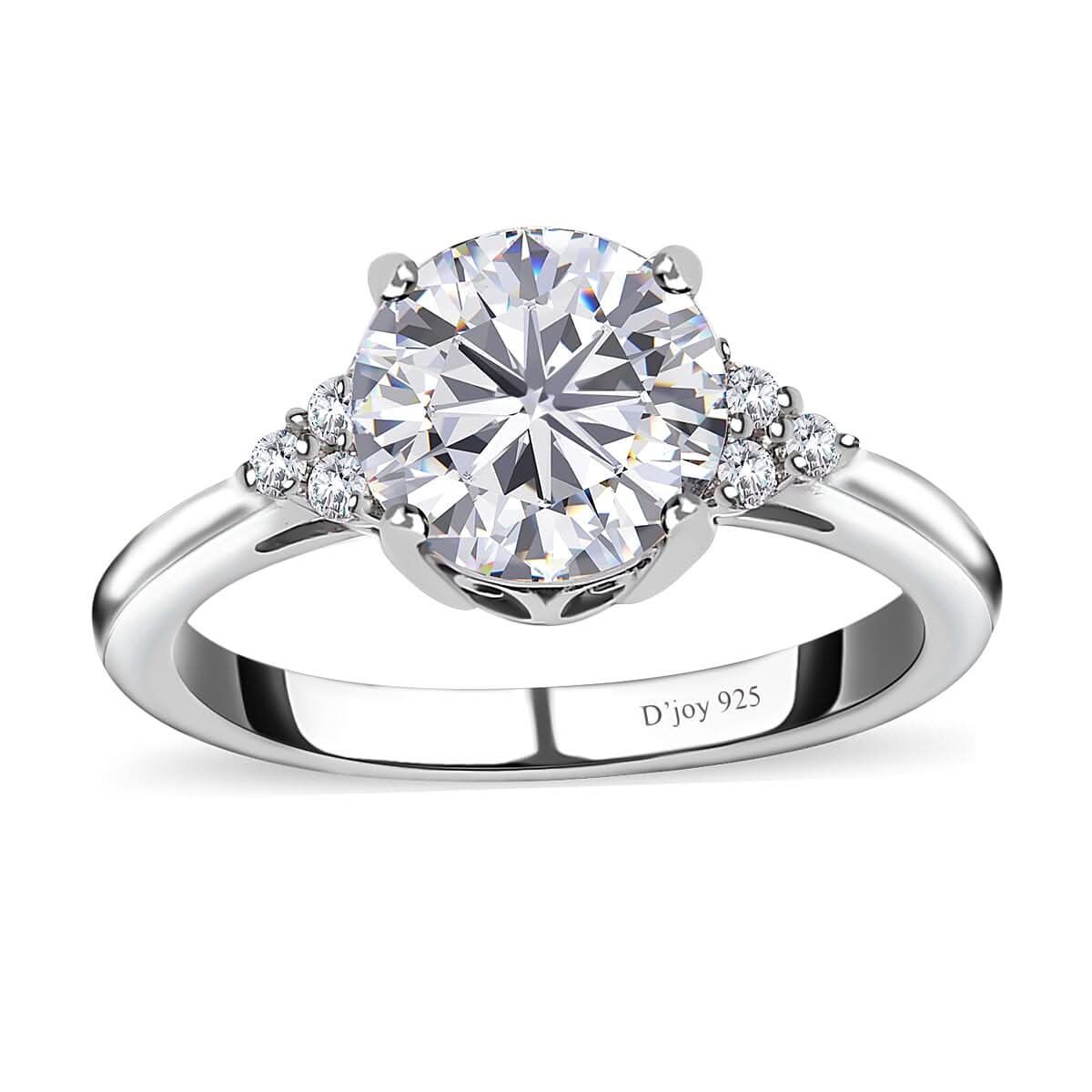 Moissanite (Rnd 8mm) Ring in Platinum Over Sterling Silver (Size 6.0) 1.80 ctw