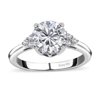 Moissanite (Rnd 8mm) Ring in Platinum Over Sterling Silver (Size 6.0) 1.80 ctw