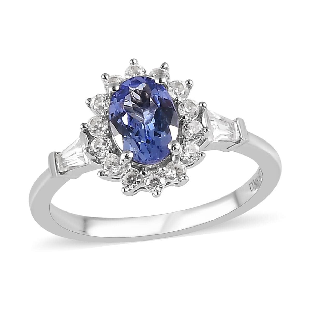 Tanzanite and White Zircon Ring in Platinum Over Sterling Silver 1.40 ctw