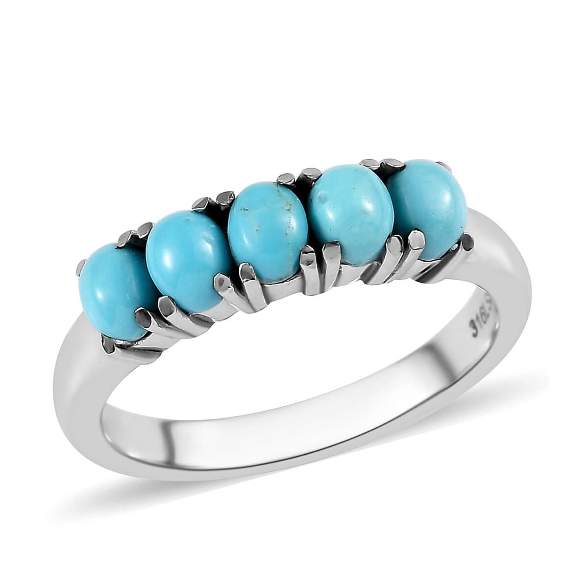 Sleeping Beauty Turquoise 5 Stone Ring in Stainless Steel 0.85 ctw