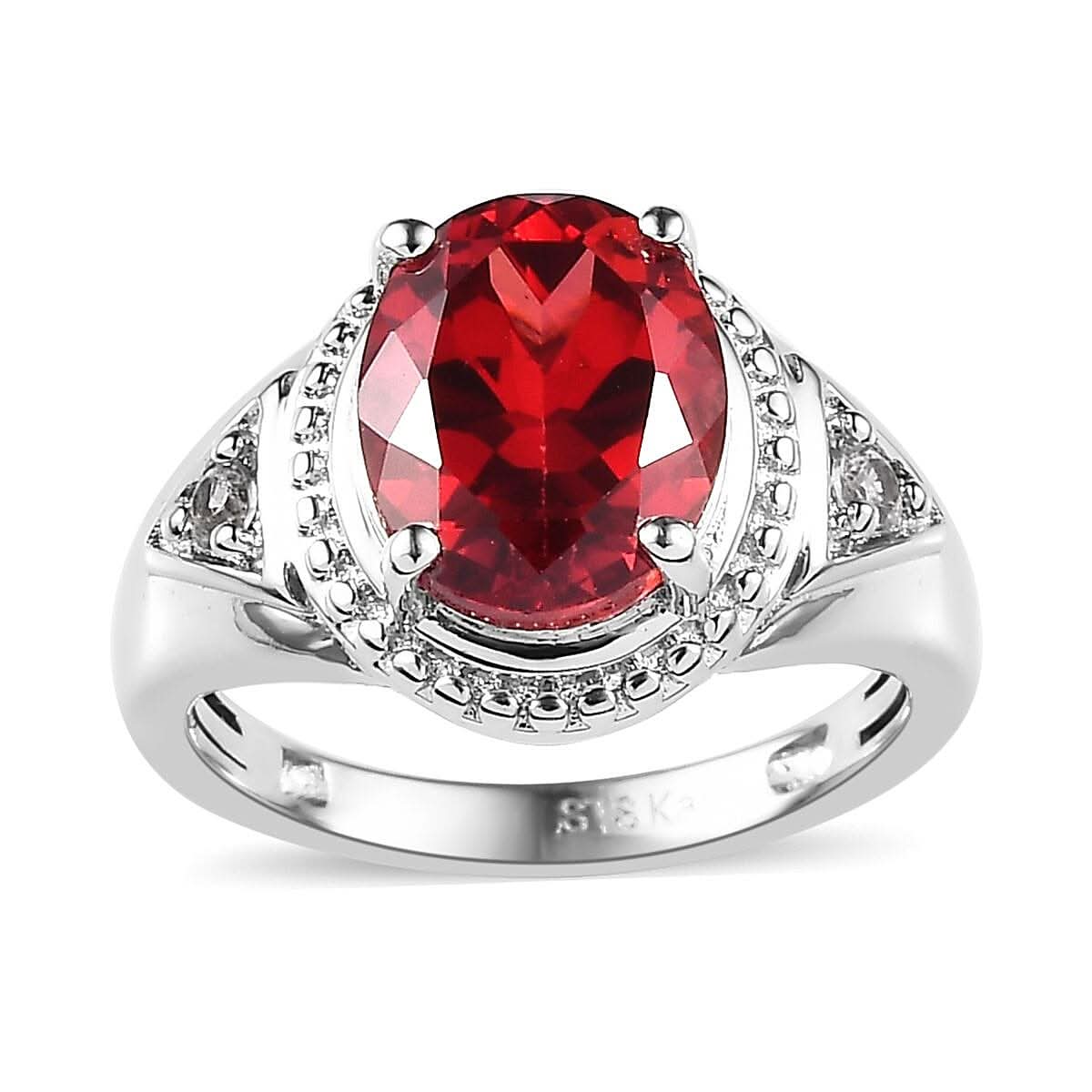 Karis Lab Created Padparadscha Sapphire and White Zircon Ring in Platinum Bond 3.10 ctw