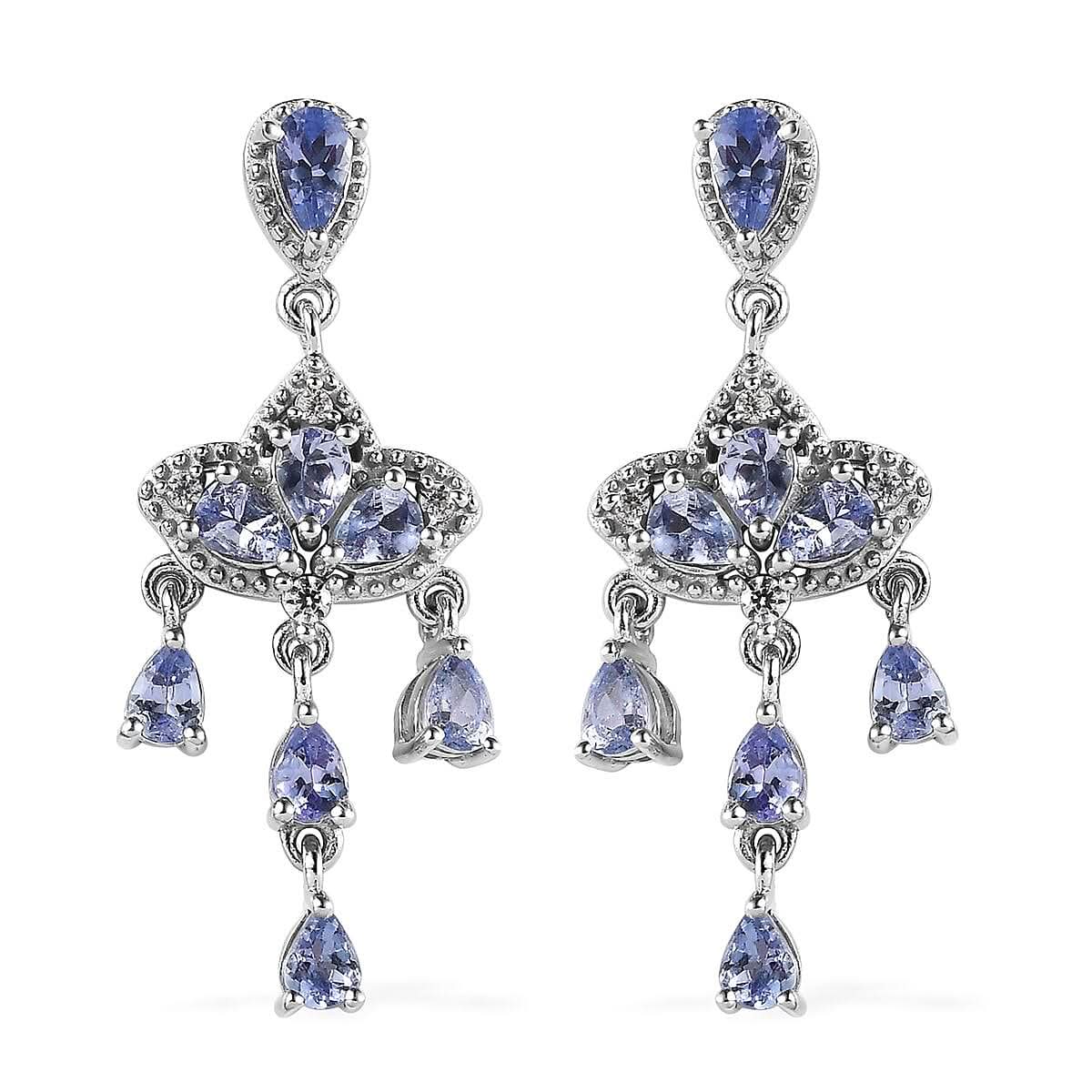 Tanzanite and White Zircon Chandelier Earrings in Platinum Over Sterling Silver 2.50 ctw