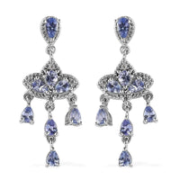 Tanzanite and White Zircon Chandelier Earrings in Platinum Over Sterling Silver 2.50 ctw