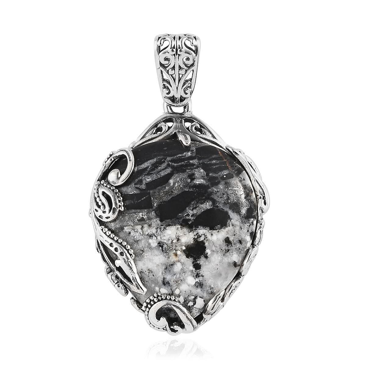 D'Joy Artisan Crafted White Buffalo Solitaire Pendant in Sterling Silver 37.90 ctw