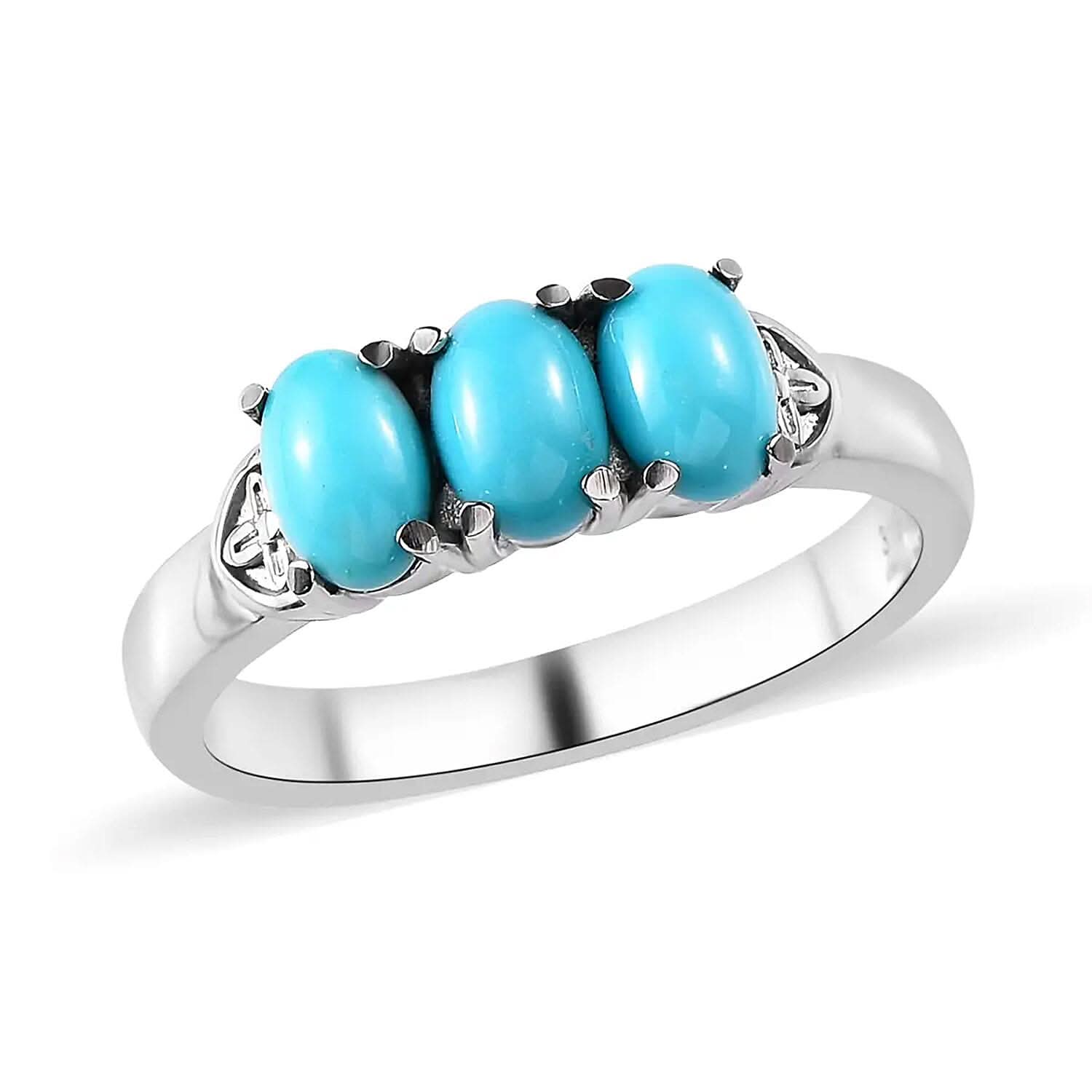 Sleeping Beauty Turquoise 3 Stone Ring in Stainless Steel 1.30 ctw