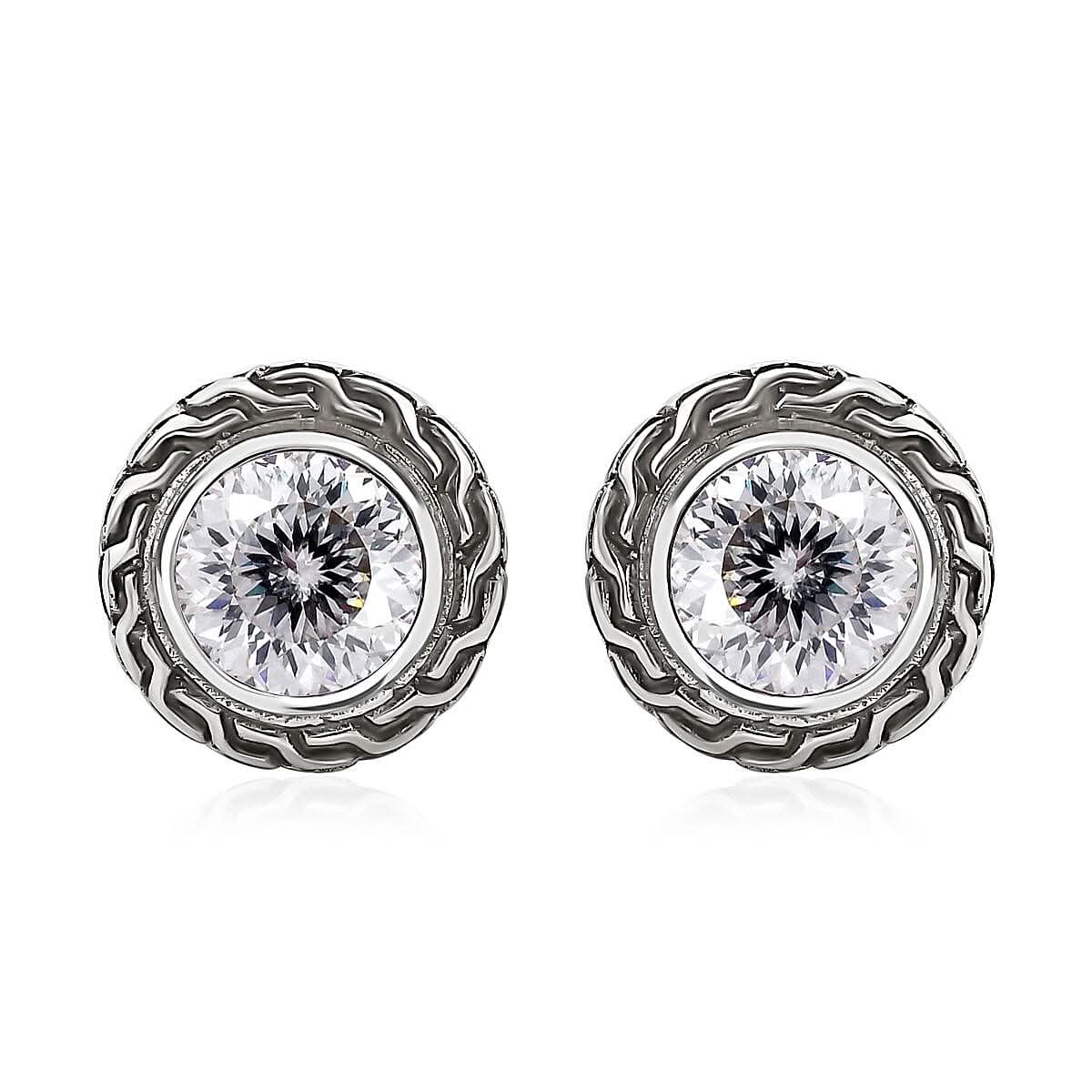 Bali Legacy 120 Facet Moissanite Stud Earrings in Sterling Silver 3.60 ctw