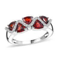 Premium Mozambique Garnet, Simulated Diamond Ring in Rhodium Over Sterling Silver (Size 7.0) 2.10 ctw