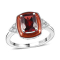 Premium Mozambique Garnet, Simulated Diamond Ring in Rhodium Over Sterling Silver (Size 7) 1.90 ctw - Sticky add to cart bar