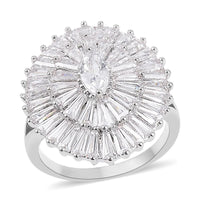Simulated Diamond Cocktail Ring in Silvertone (Size 10.0) 5.00 ctw
