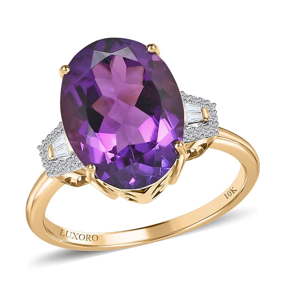 Luxoro 10K Yellow Gold AAA Zambian Amethyst and Diamond Ring 5.60 ctw