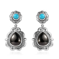 Artisan Crafted Elite Shungite and Sleeping Beauty Turquoise Dangle Earrings in Sterling Silver 6.35 ctw